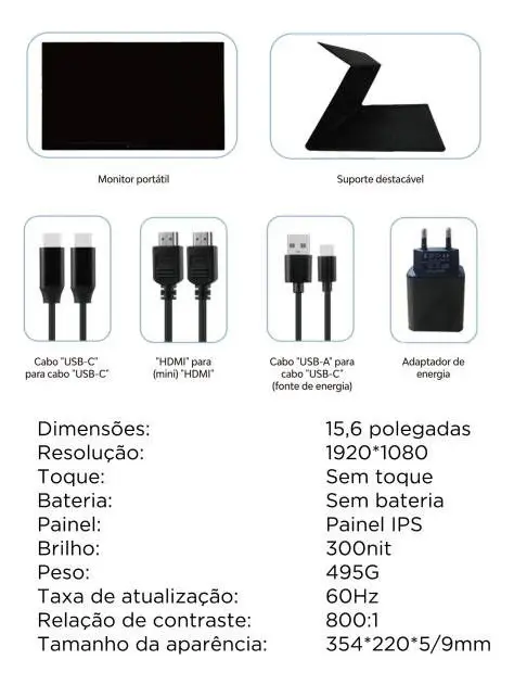 Monitor Portátil Gamer Bettdow De 15.6  Full Hd Ips Antirreflexo Com Capa Preto 127/220v