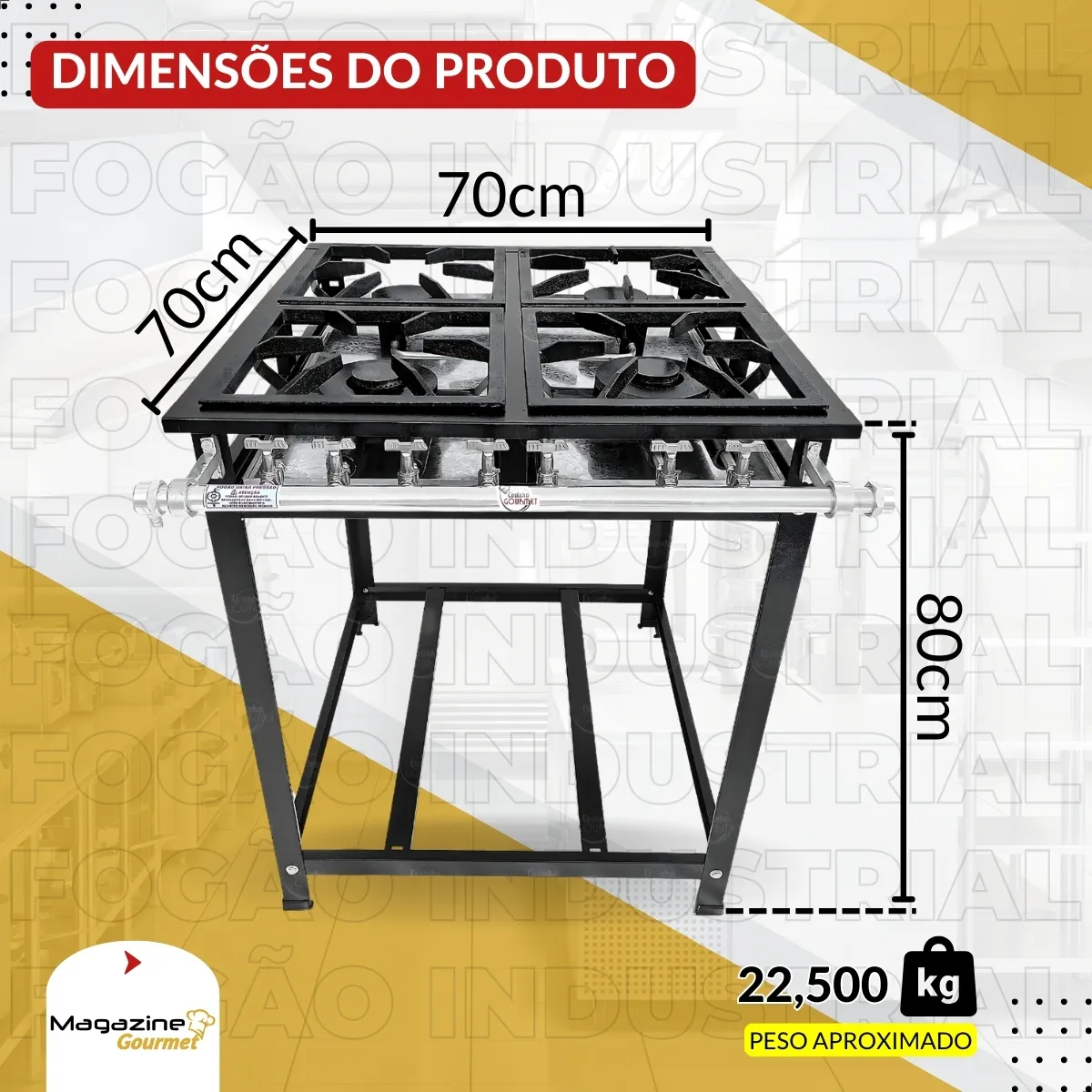 Fogao Profissional 4 Bocas Queimadores Mix Baixa Pressão 30x30 Industrial A Gás Economy Marca Cozinha Gourmet - Imagem 4