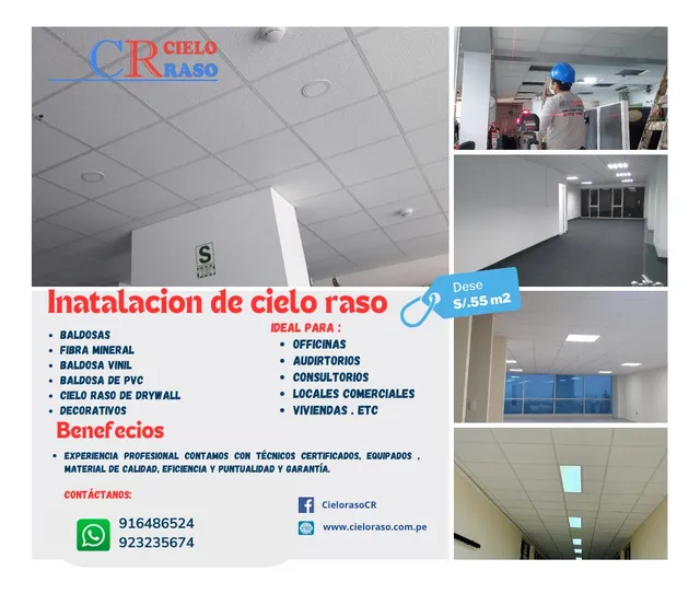  Instalación Cielo Raso-baldosa,fibra Mineral ,pvc, Drywall 