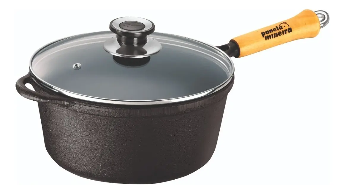 Caçarola 22x17cm 3,2L tampa vidro Panela Mineira