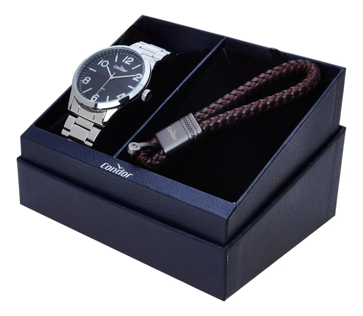 Kit Relógio Masculino Dia A Dia Co2035ndv/k3p Prata Condor Fundo Preto