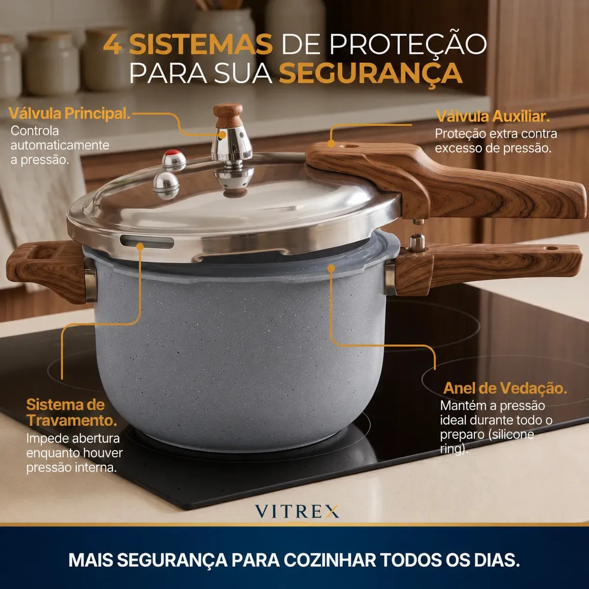 Panela de Pressão Vitrex Ceramic 4.2L Cinza — foto 4