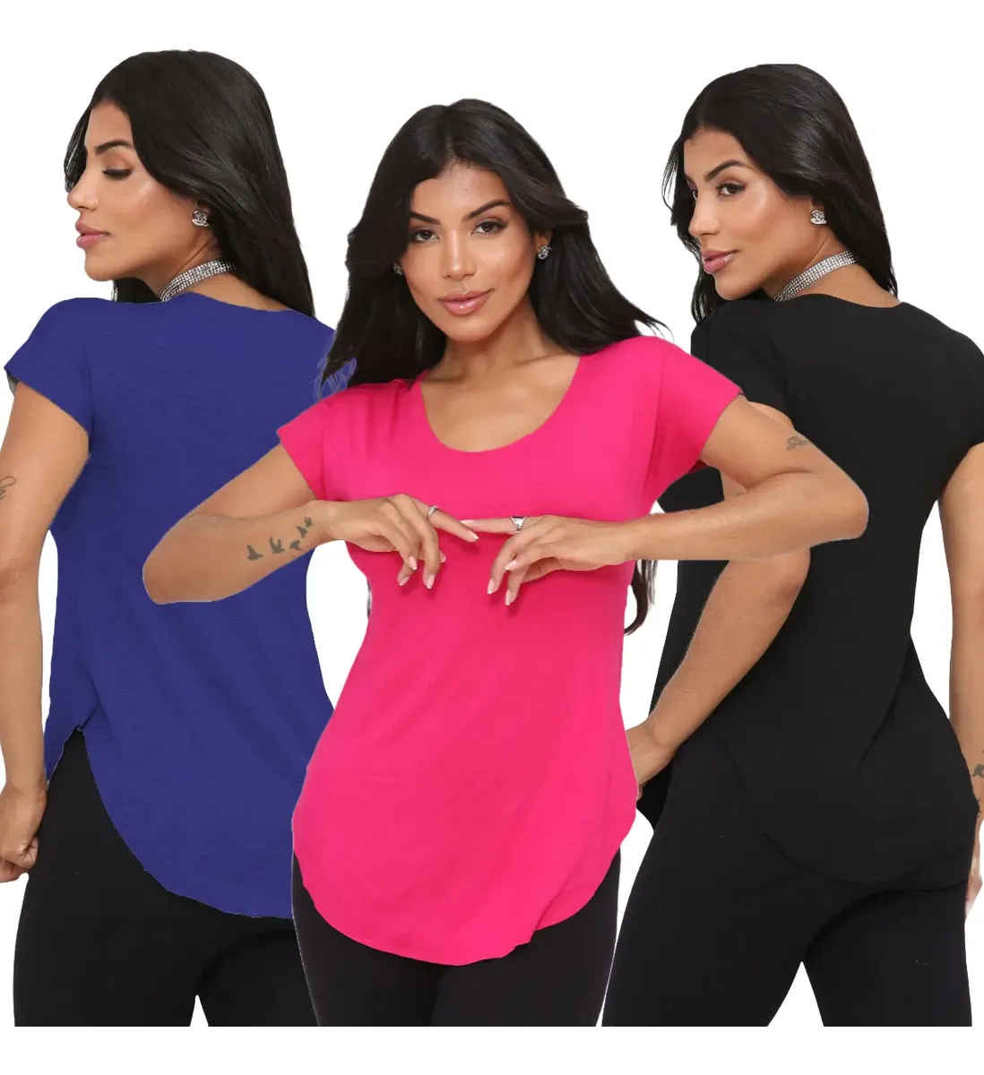 Kit 3 Blusas Tapa Bumbum De Viscolycra