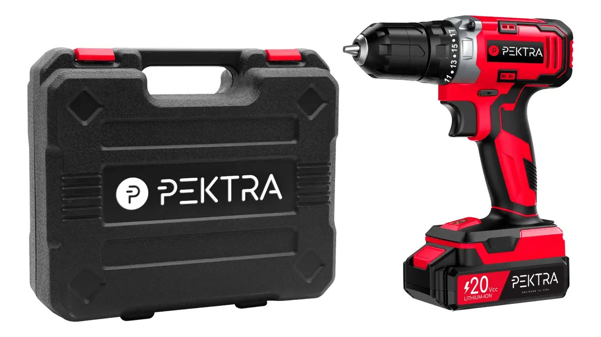 Taladro Atornillador 20v 10mm Luz Led Pektra + Maletín Color Rojo Frecuencia 50