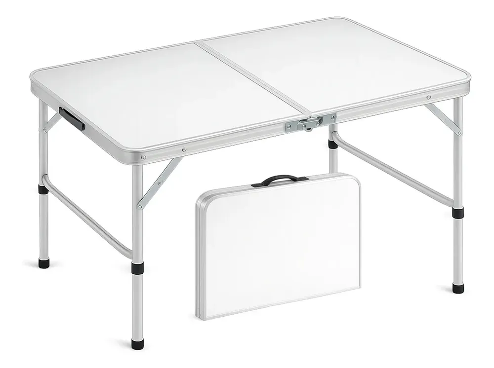 Mesa Dobr&aacute;vel 90x60cm Alum&iacute;nio Vira Maleta C/al&ccedil;a Domus Vita Branco