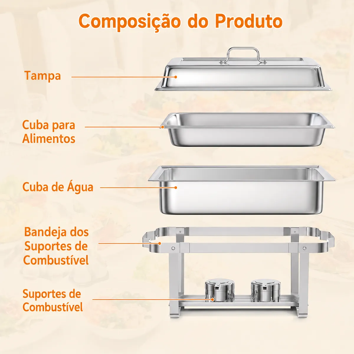 Rechaud para Buffet em Aço Inoxidável com 3 Cubas — foto 8