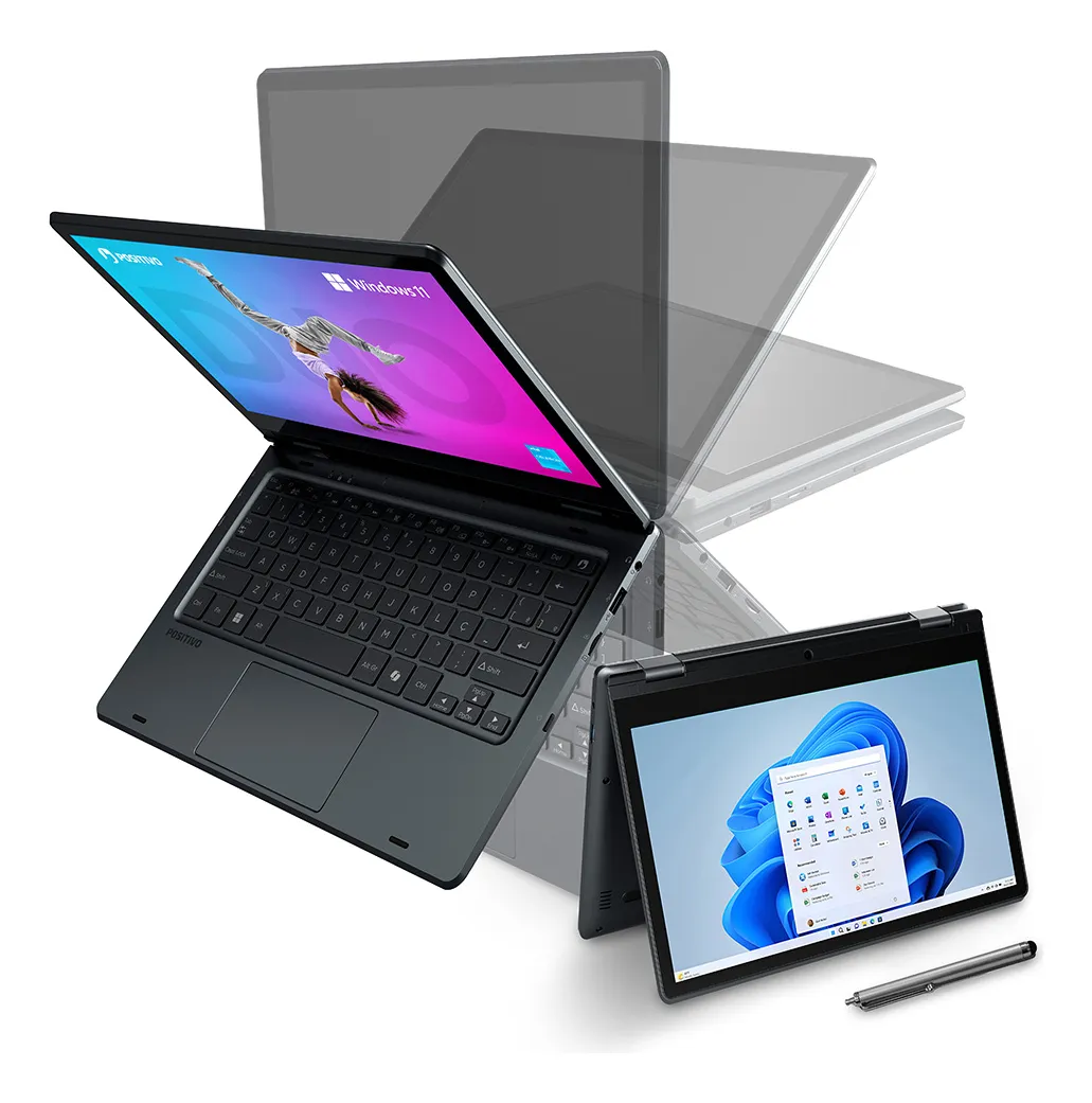 Notebook 2 Em 1 Positivo Duo Intel Celeron N4500 4gb Ram 128gb De Armazenamento, Tela 11" Hd Ips Touch Com Caneta Capacitiva, Windows 11 Home Cinza C4128e