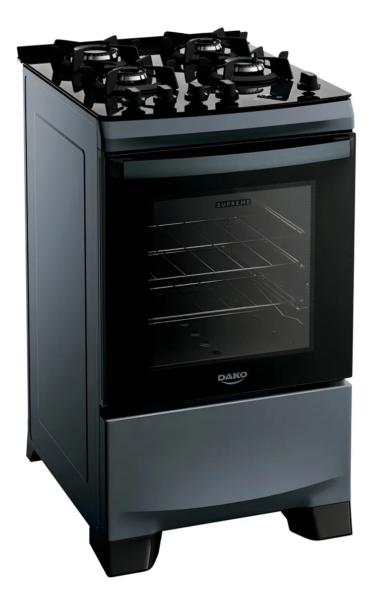 Fogão 4 Bocas A Gás Dako Supreme Timer Glass Com Mesa De Vidro E Forno 60l Titanium