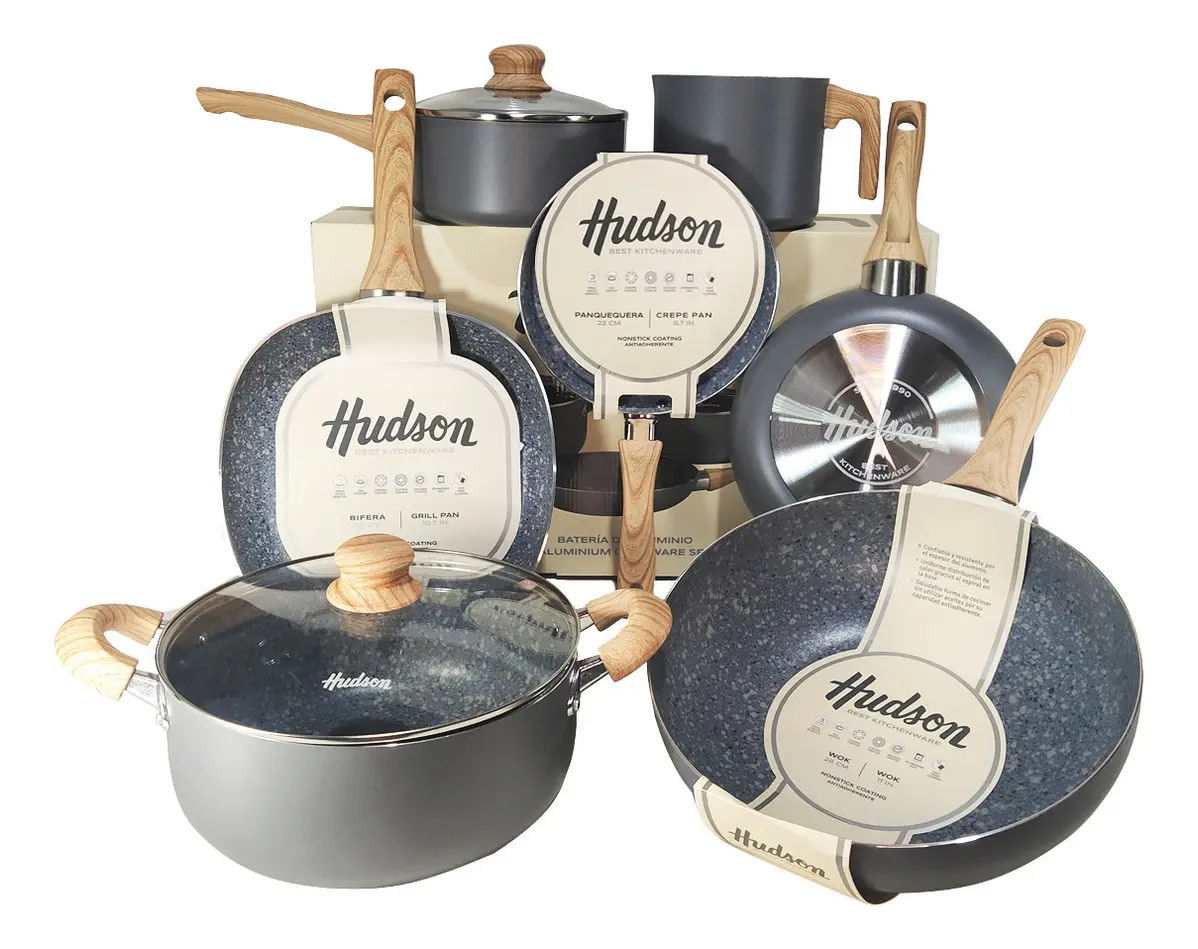 Bateria Cocina Hudson Ceramica Antiadherente Granito 9 Pz