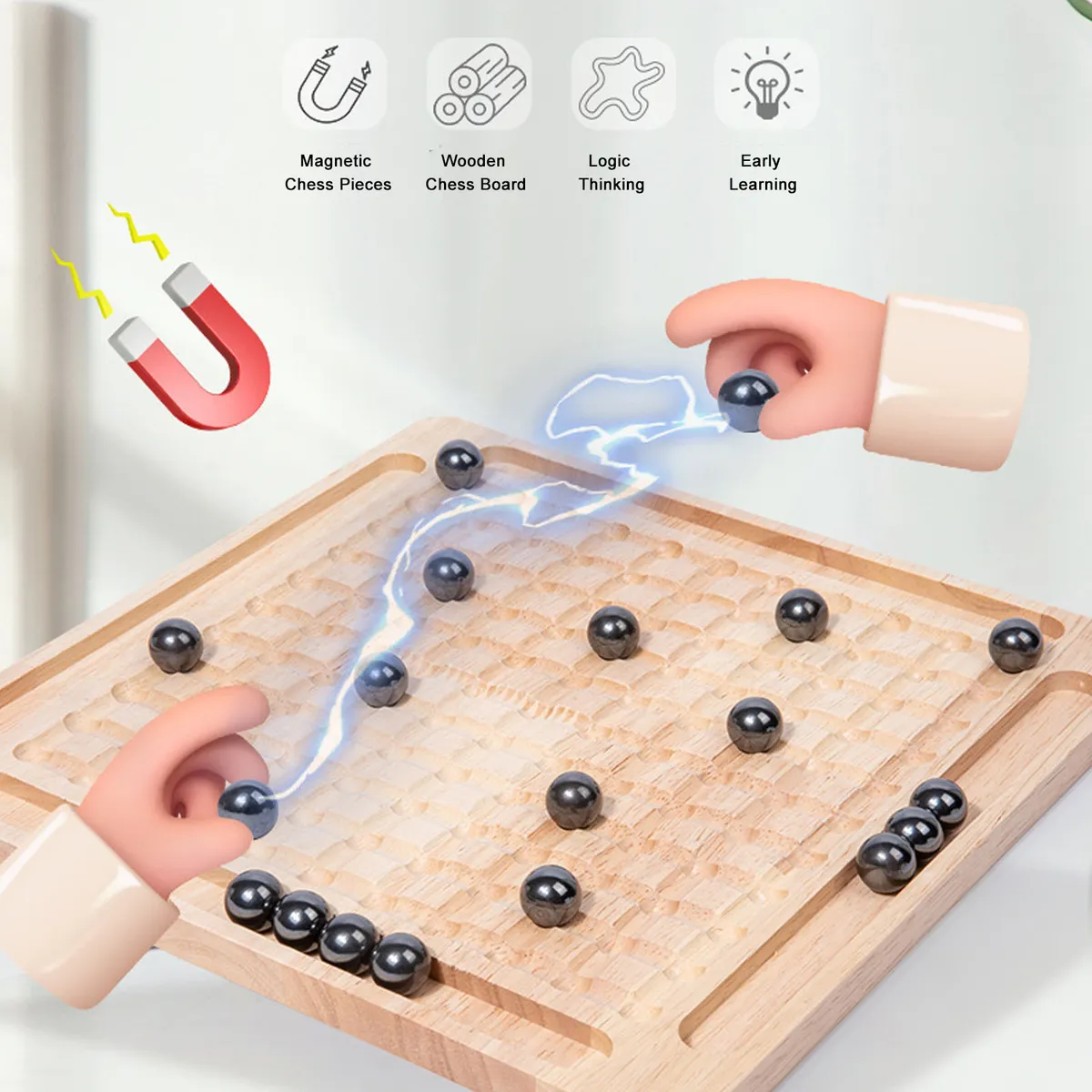 Juego De Ajedrez Sensorial, Tablero De Madera, 20 Piezas, Pi