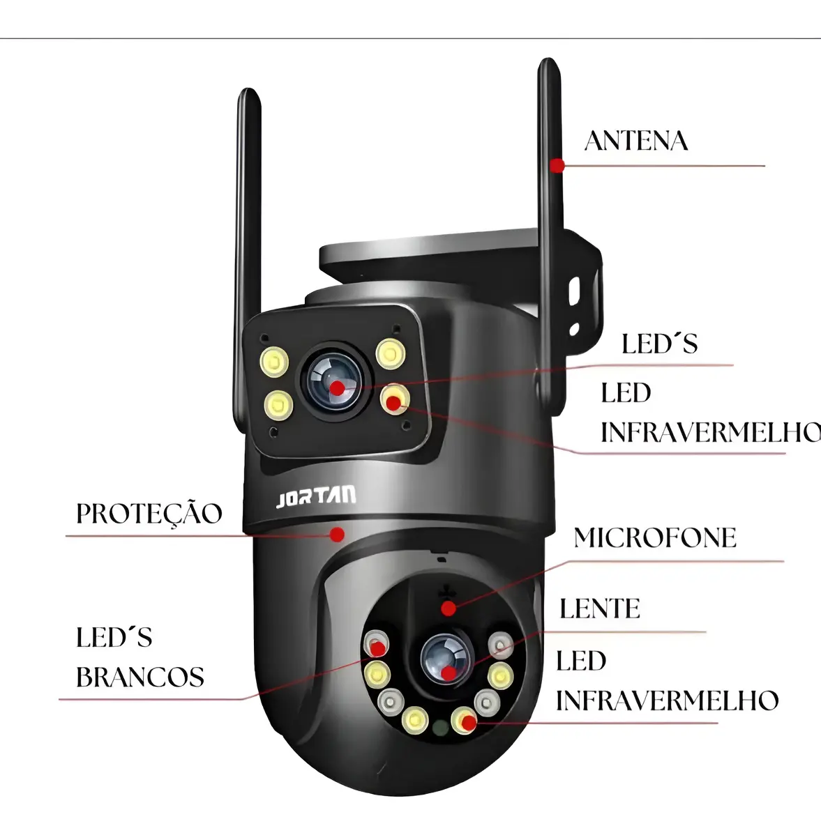Câmera De Segurança Ip Jortan Jt-8695 Wi-fi Lente Dupla 355° Full Hd Preto