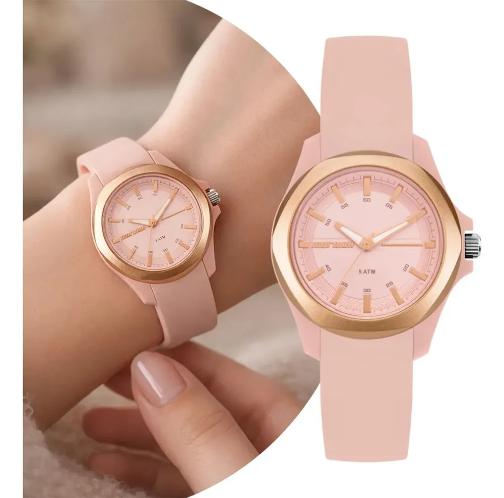Relógio Analógico Mormaii Feminino Luau Rosa - MO2036JO/8T com Caixa de Polímero e Pulseira de Silicone à Prova D` Água Fashion Casual e Social