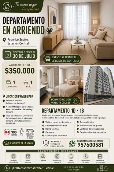 Arriendo Departamento Nuevo En Estación Central