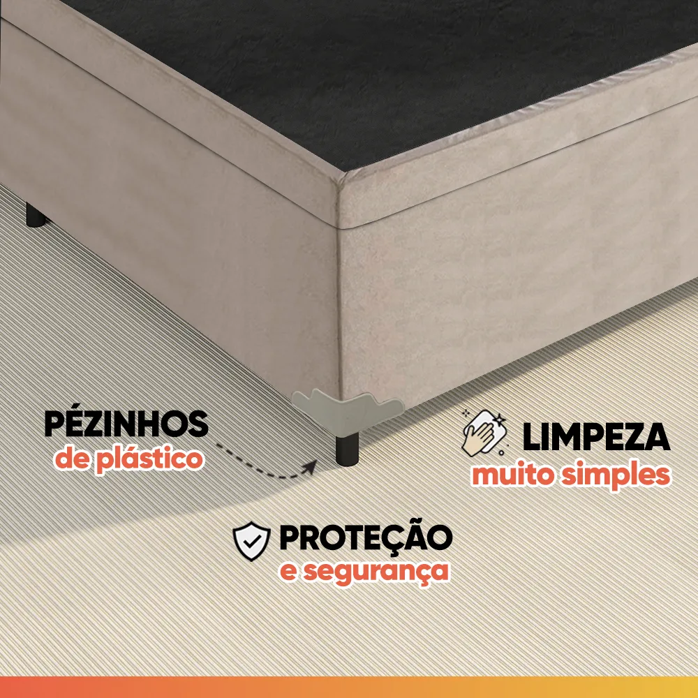 Cama Box Baú Casal Colchão Gazin Molas Flora Bege 138x188x61cm - Imagem 2