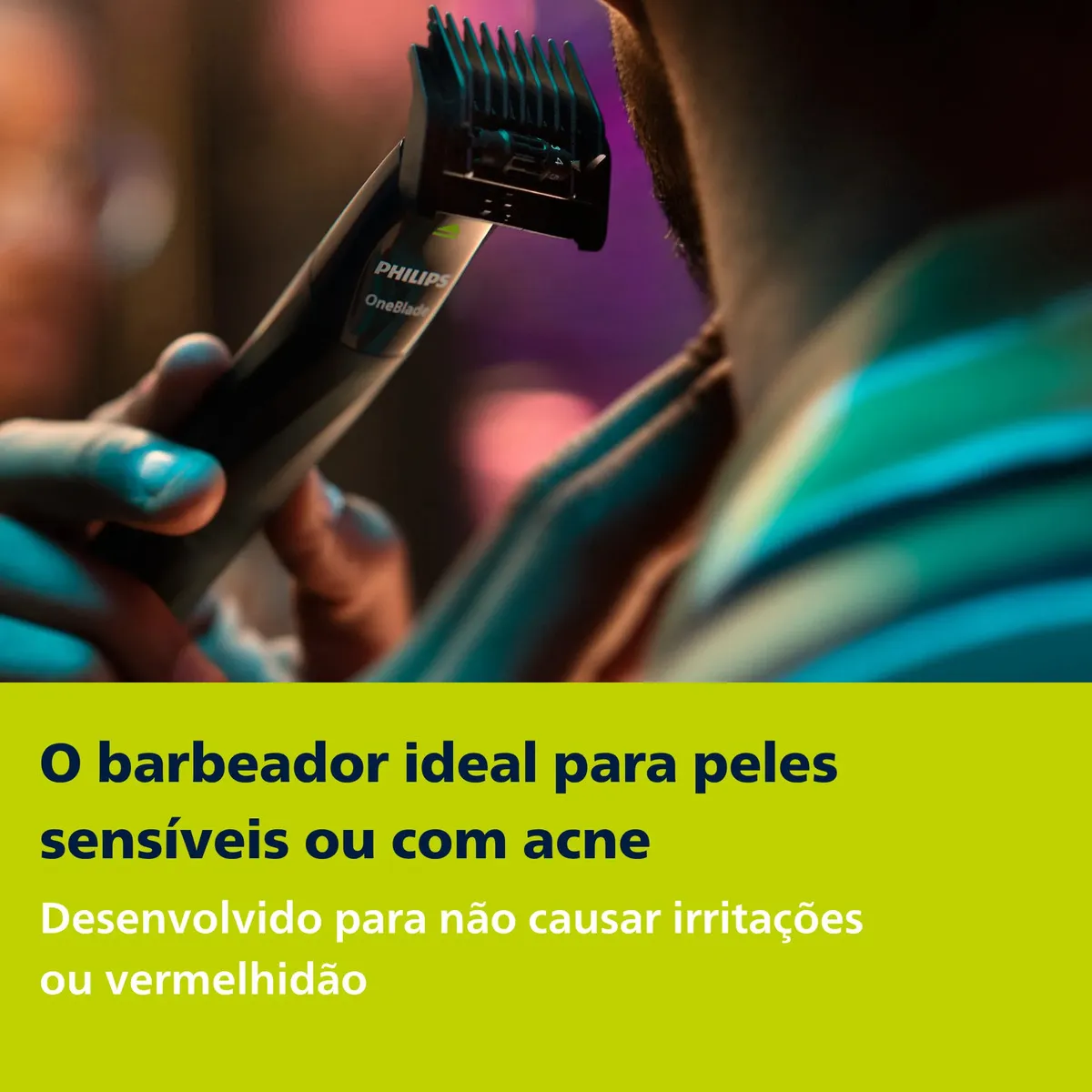 Colagem mostrando três homens usando o Philips OneBlade para aparar e contornar a barba