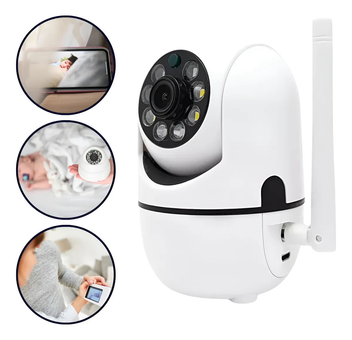 Câmera Pet Babá Eletrônica Fullhd Com App Visão Noturna Wifi Branco