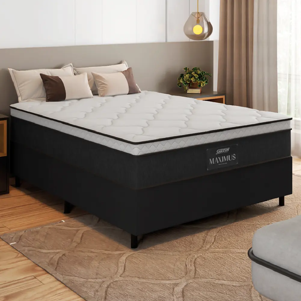 Cama Box Casal Gazin Maximus Molas Ensacadas Cinza/Preto