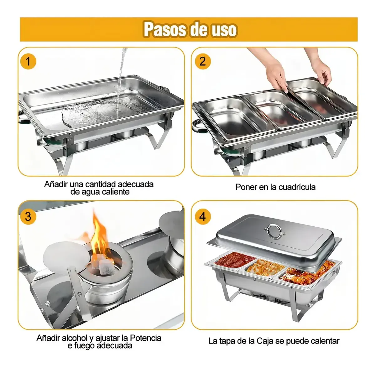 Rechaud para Buffet em Aço Inoxidável com 3 Cubas — foto 4