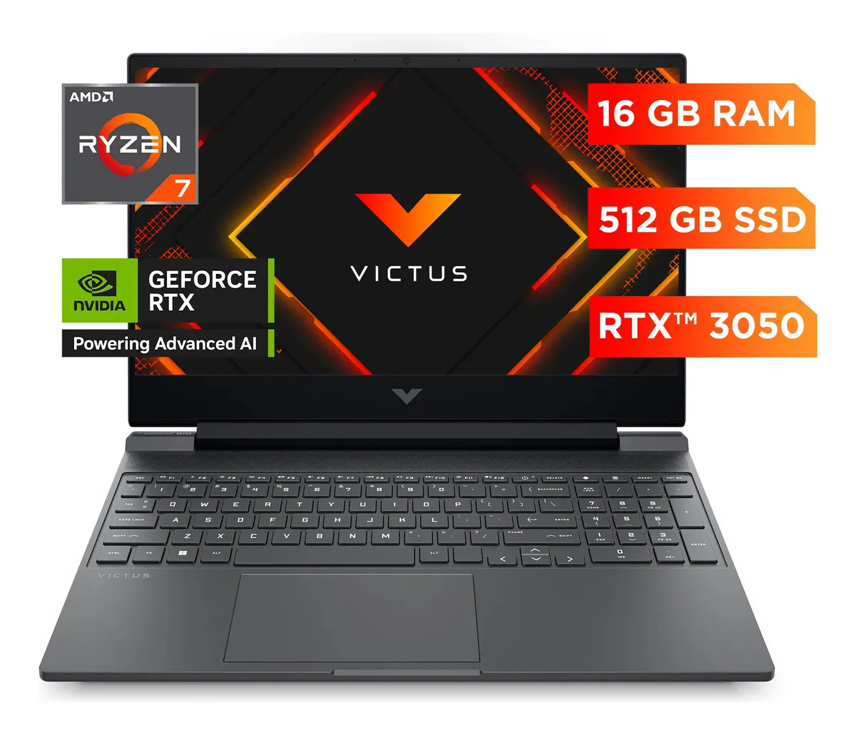 Notebook HP Gamer Victus 15-fb3026la AMD Ryzen 7 16gb Ram 512gb Ssd RTX3050 4gb Windows 11 Home