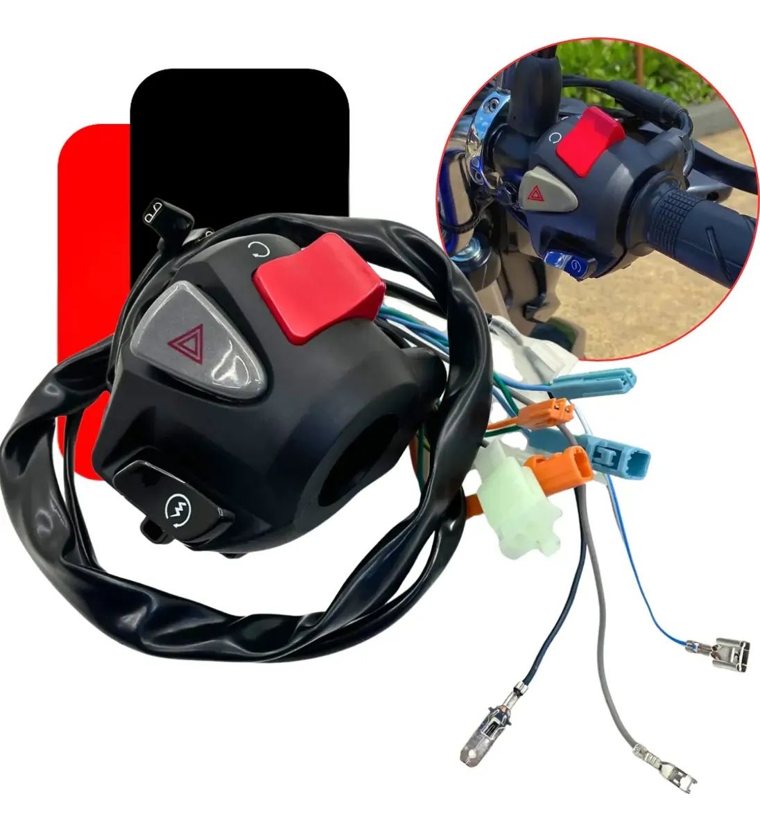 Punho interruptor de partida e pisca-alerta para moto