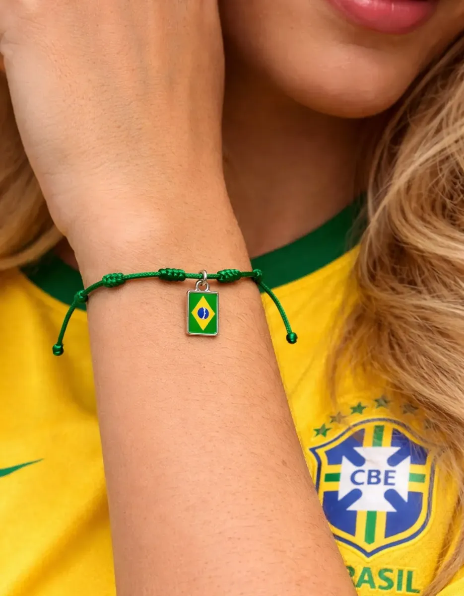 Pulseira Brasil Copa 7 Nós Verde Amarela Bandeira Prata Dour