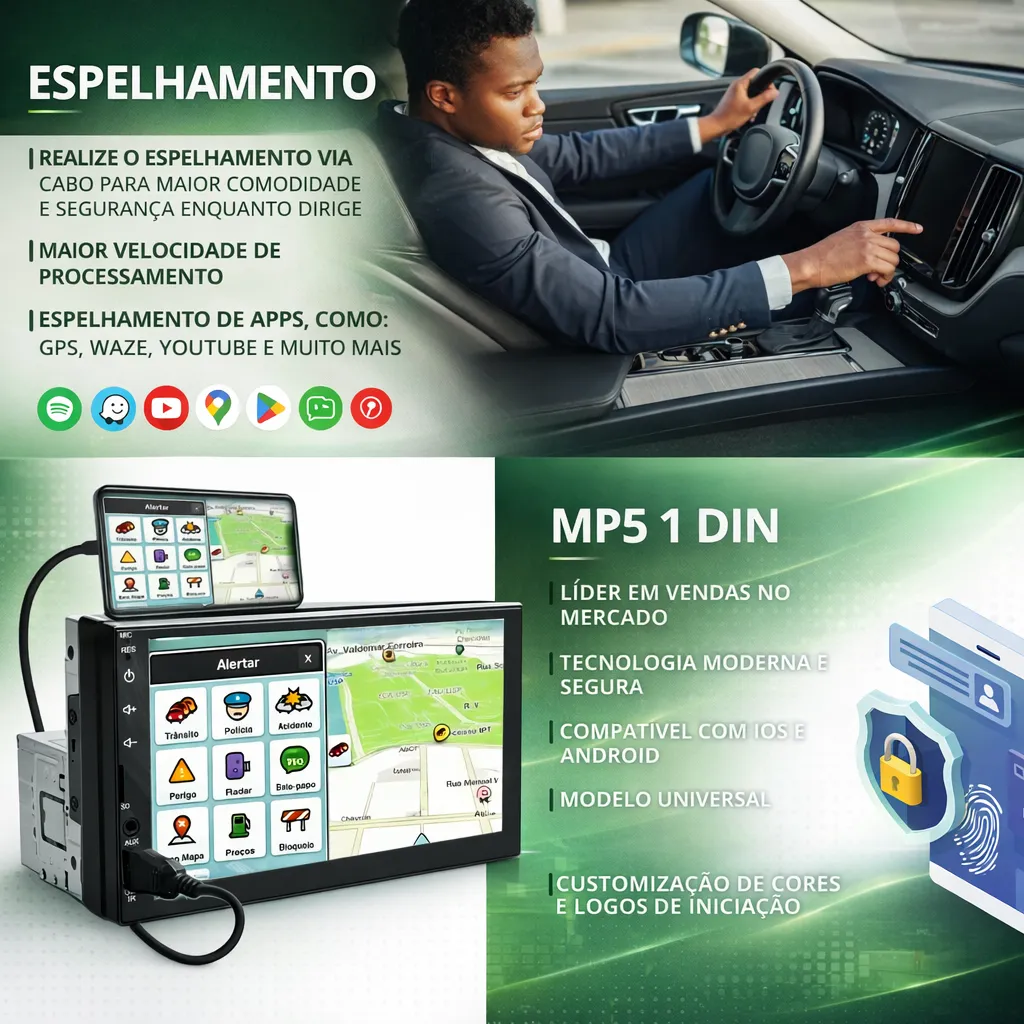 Central Multimídia Universal Mp5 1 Din 7 Espelha Dvd+ Cam — foto 3