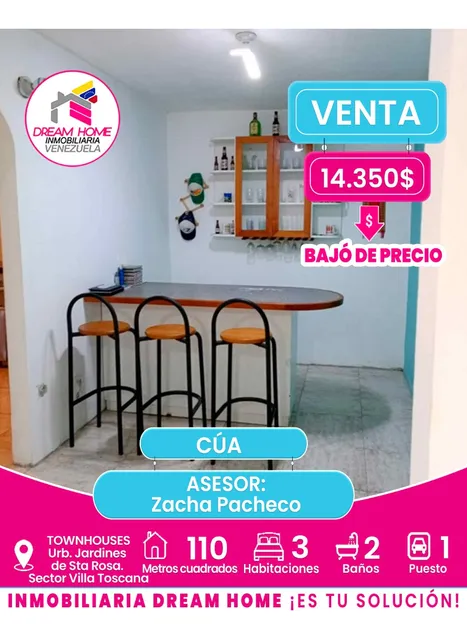 Townhouses En Venta  Urb. Jardines De Sta Rosa. Sector Villa Toscana - Cúa.