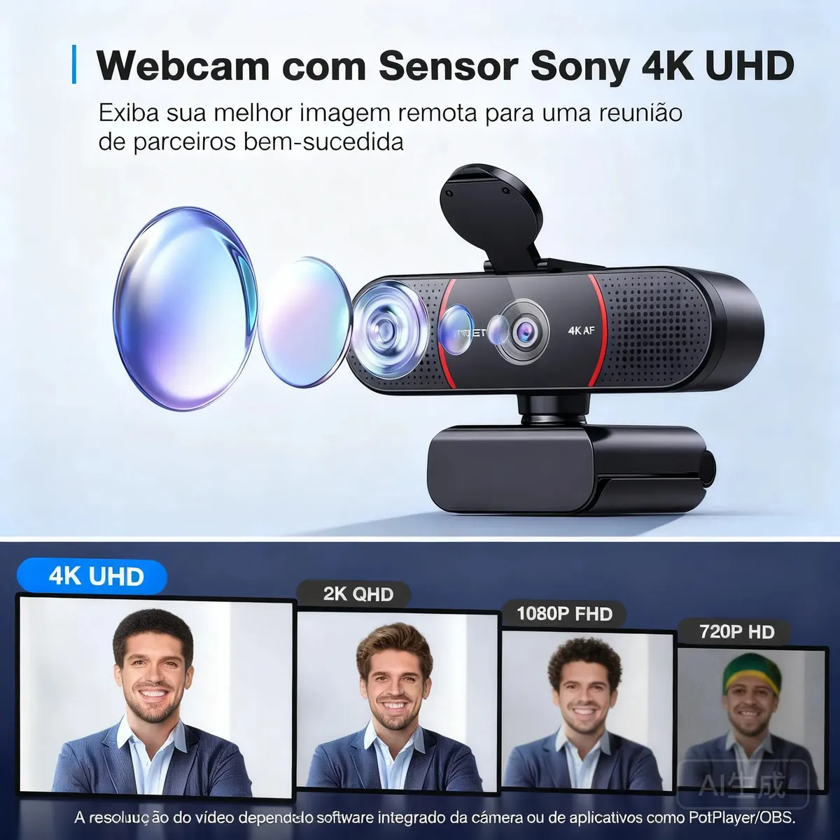 Emeet C960 4k Webcam 1080p 60fps Camera Para Pc Streaming Com Microfone Automático Kit Videoconferencia Preto