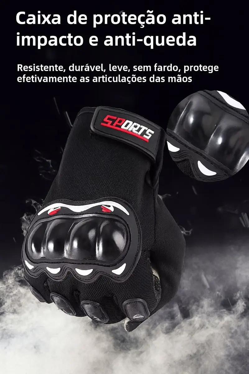Luva Pro Biker Preta Com Proteção Moto, Motocross, Trilha Cor Preto — foto 4
