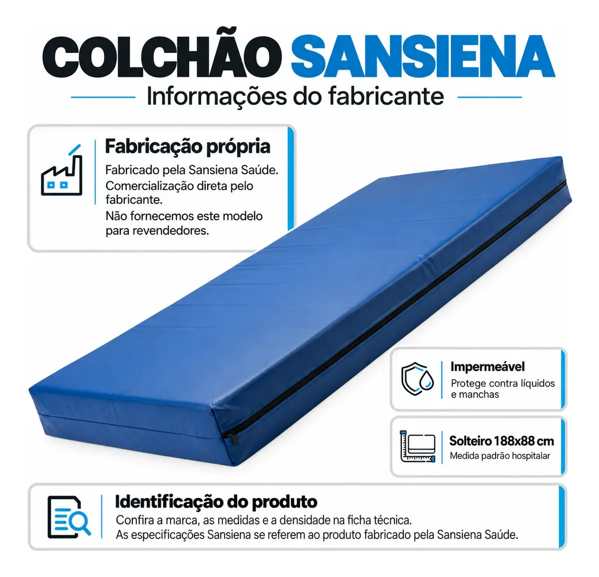 Colchão Hospitalar Sansiena Saúde D33 Solteiro 188x88x12cm Impermeável