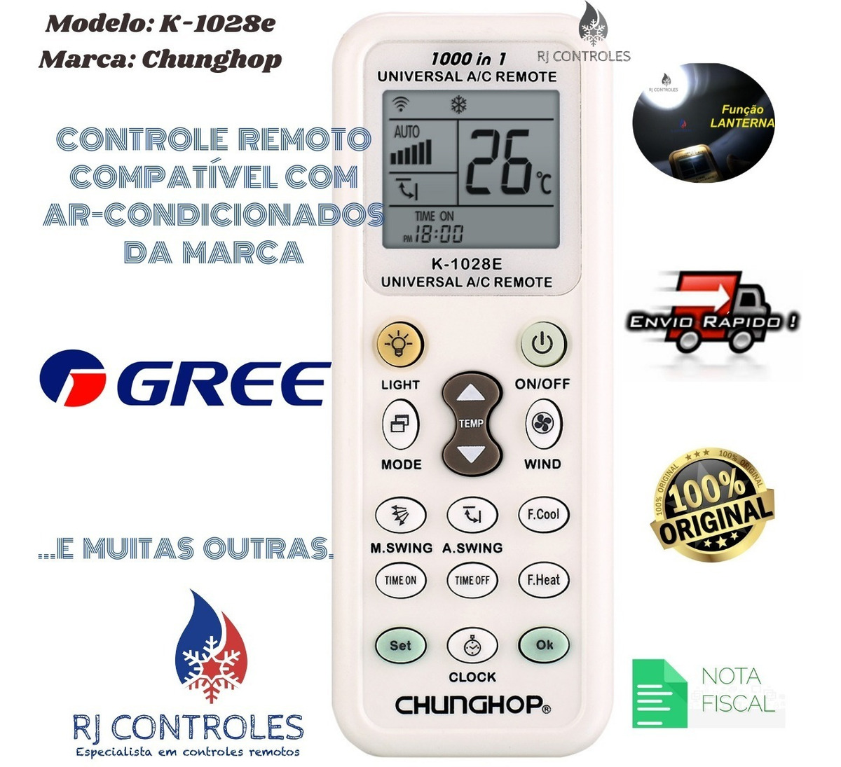 Controle Remoto Universal Ar Condicionado Split Gree Parcelamento Sem