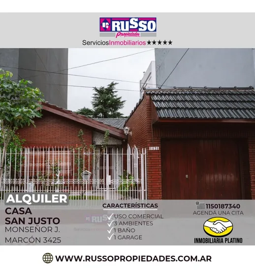 Alquiler Casa 3 Ambientes San Justo Uso Comercial