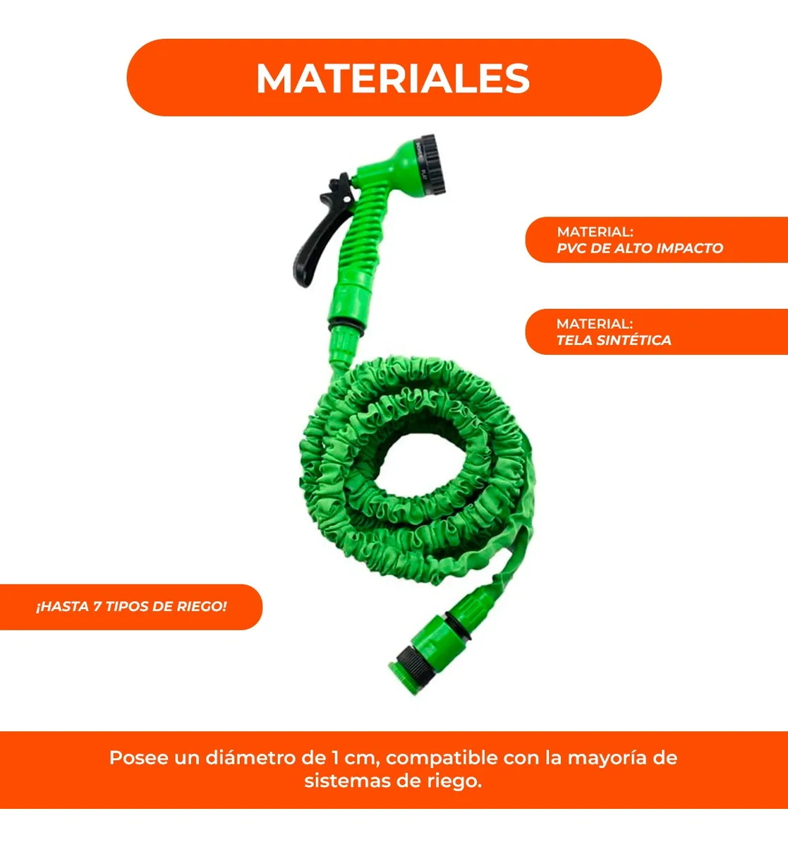 Manguera Expansible 23 Metros + Pistola De 7 Funciones