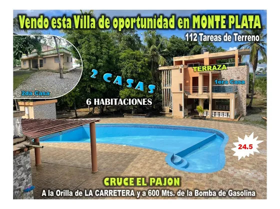 Vendo Villa: 2 Casas+ Piscina + Area De Juegos, Con 112 Tareas En El Cruce Del Pajon, Monte Plata, De Oportunidad