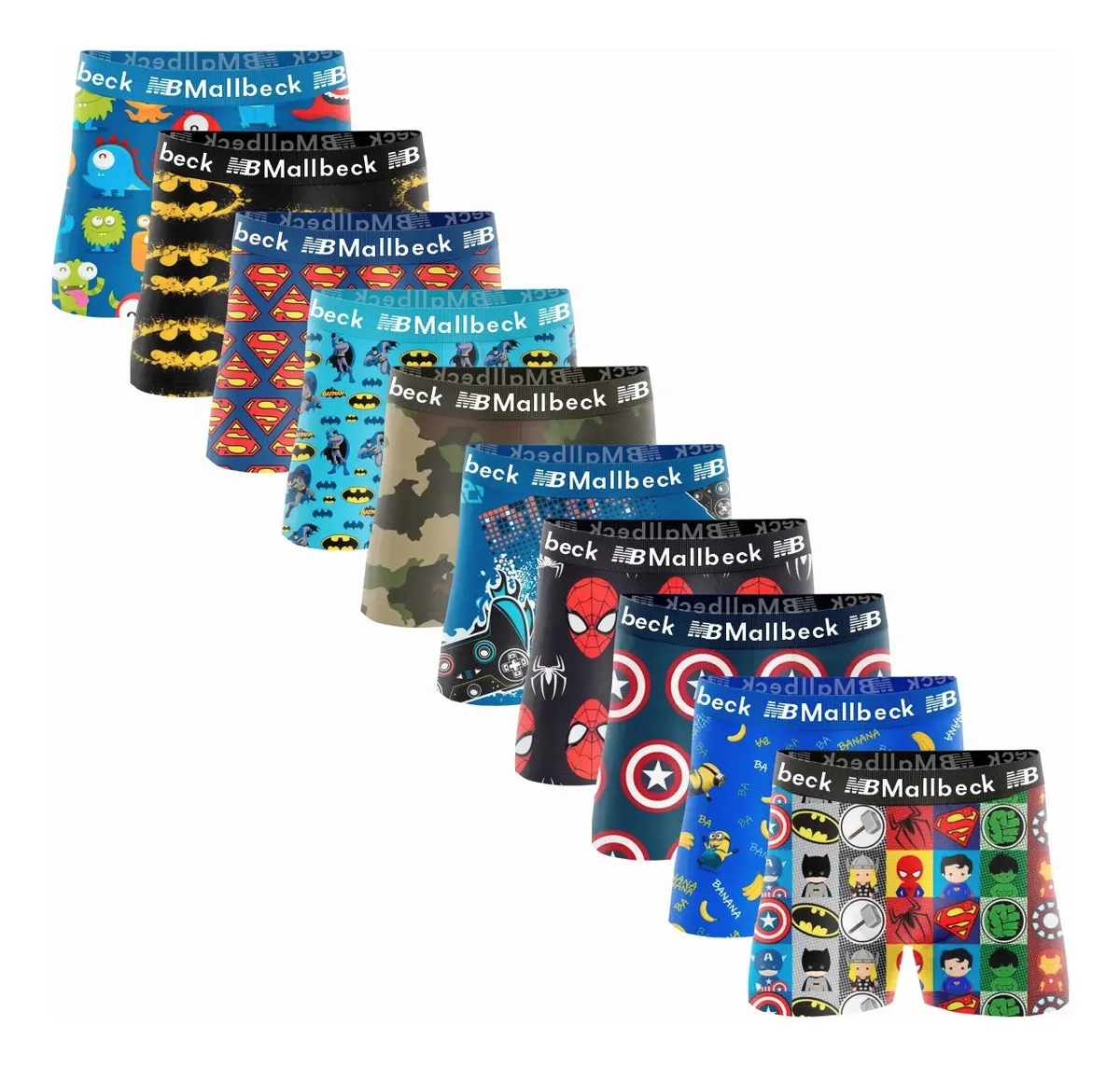 Kit 10 Cuecas Box Boxer Infantis em Microfibra