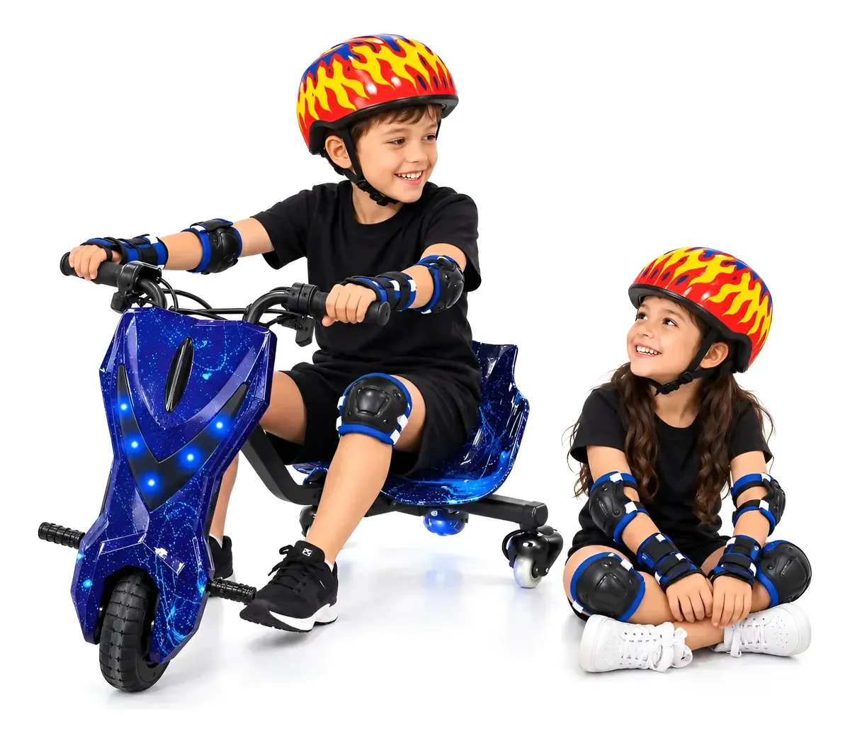 Patinete Elétrico Triciclo Drift 350w Infantil Rgb Bluetooth Azul