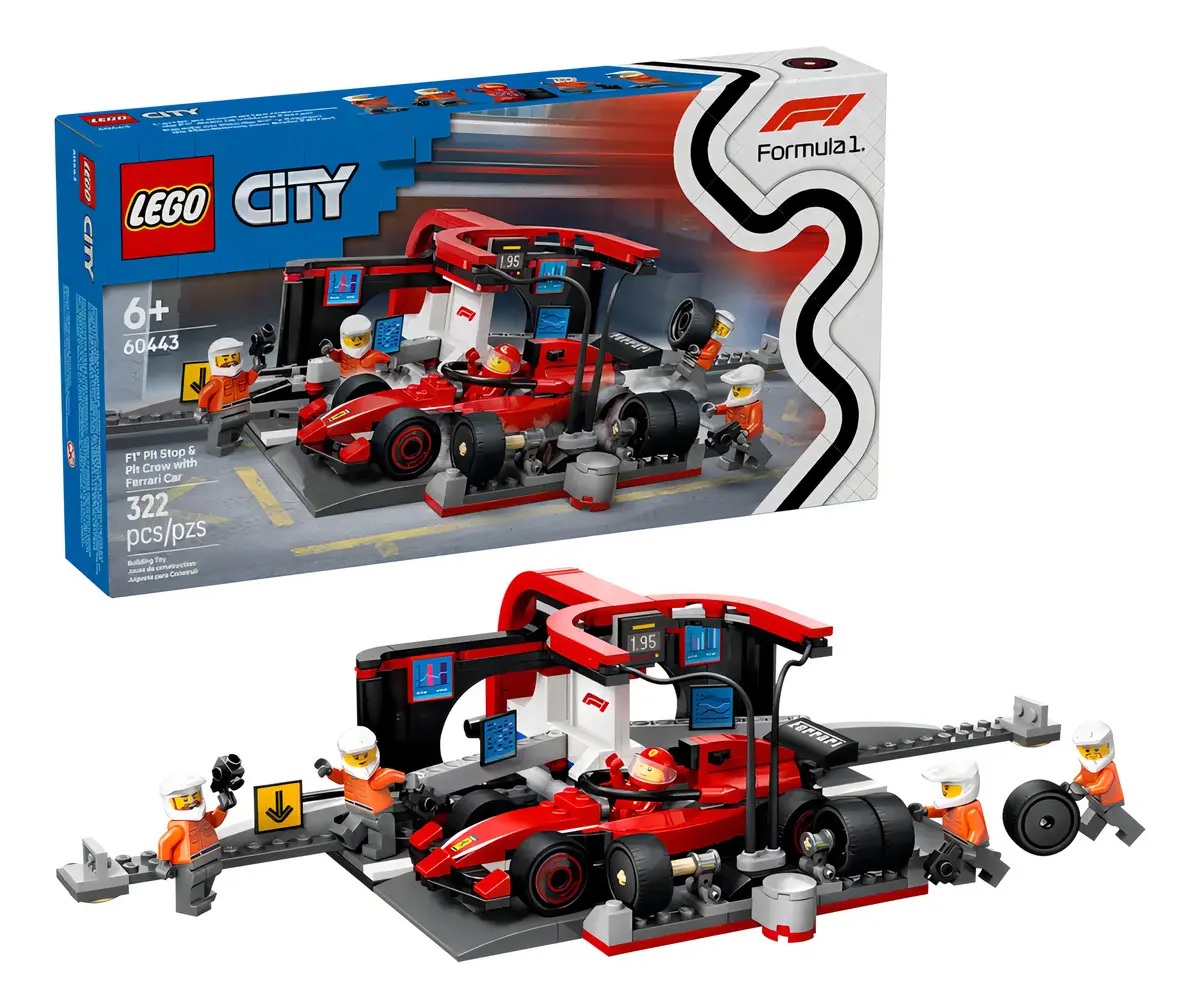 Lego City Pit Stop E Equipe Da F1 Com Carro Ferrari 60443 Quantidade de peças 322