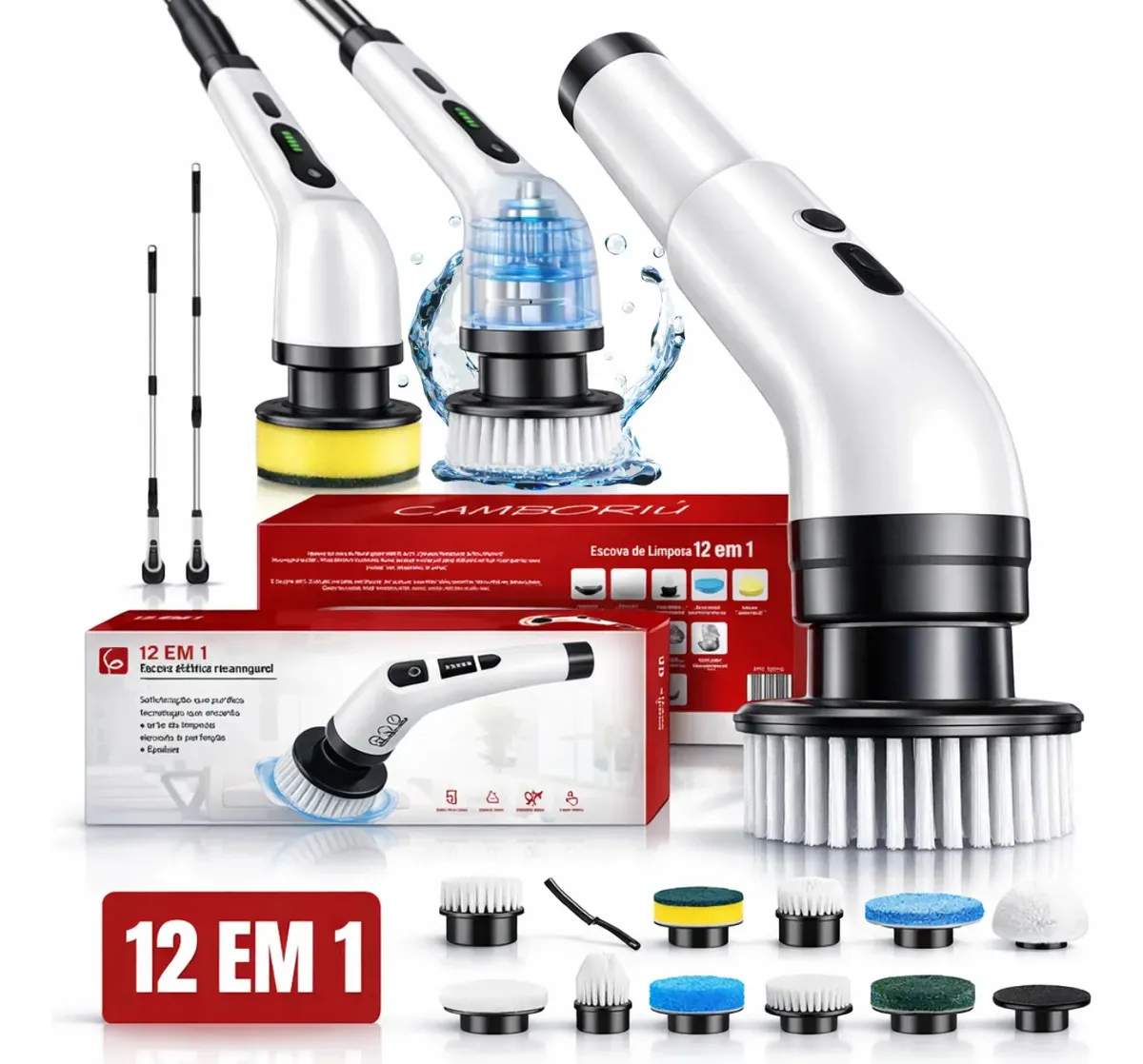 Escova de limpeza elétrica 12 em 1 giratória recarregável cabo regulável EPS-4112 - Branco