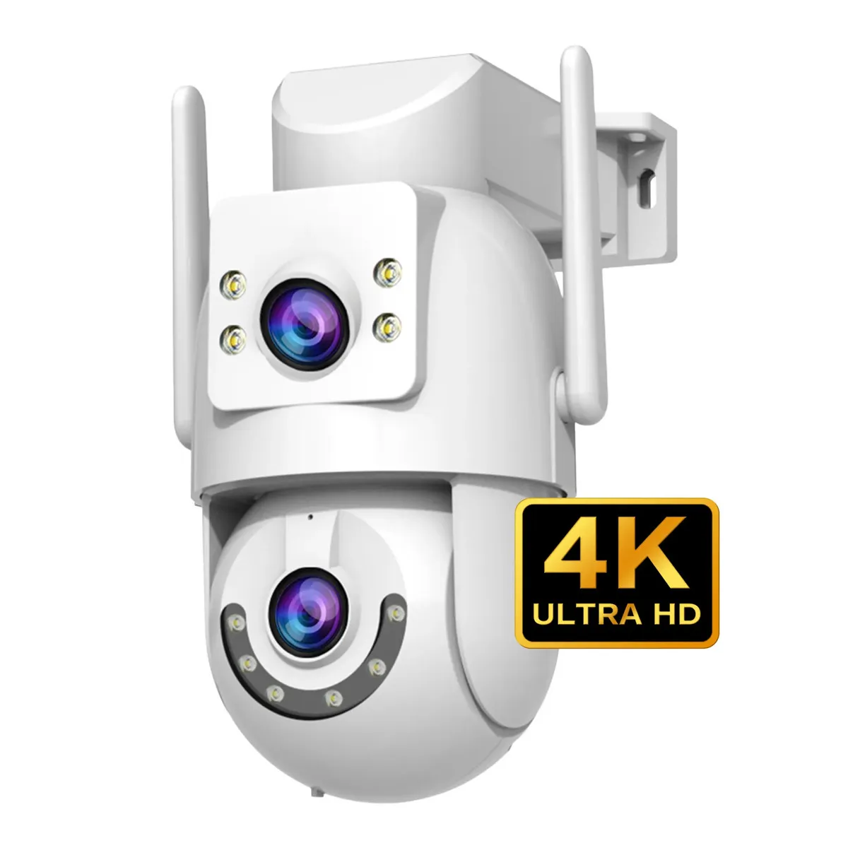 Câmera de Segurança IP 4K, Wi-Fi Dual Band, Lente Dupla, com Sirene, Visão Noturna Colorida, Rotação 355°, Controle por App, Prova D'água, Cor Branca-Jooan