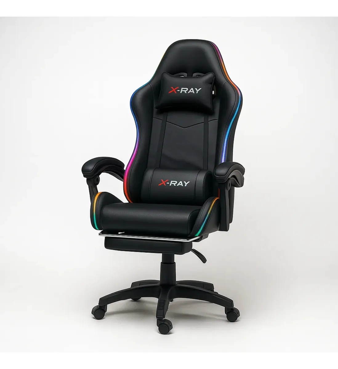 Cadeira Gamer E Escritório X-ray Fit Com Led Rgb Ergonômica Cor Preta Material Do Estofamento Couro Sintético