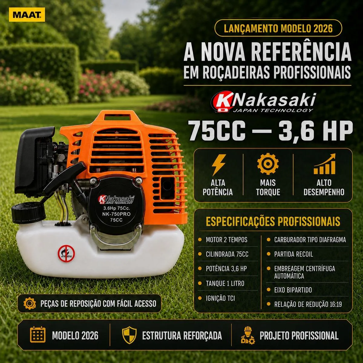 Roçadeira a Gasolina Nakasaki 75cc 3,6hp 6 — foto 5