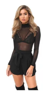 Body transparente negro manga larga hotsell