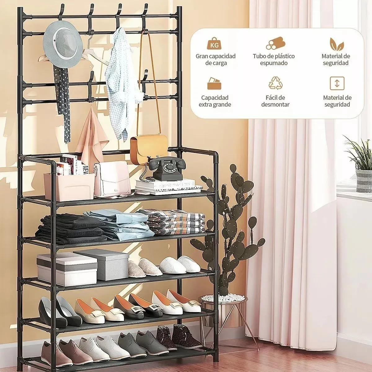Perchero Y Zapatera Portátil Organizador Con 5 Niveles
