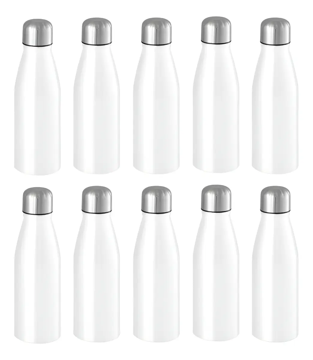 Kit 10 Garrafas Squeezes De Água Esportiva Aço Inox 500ml Branco