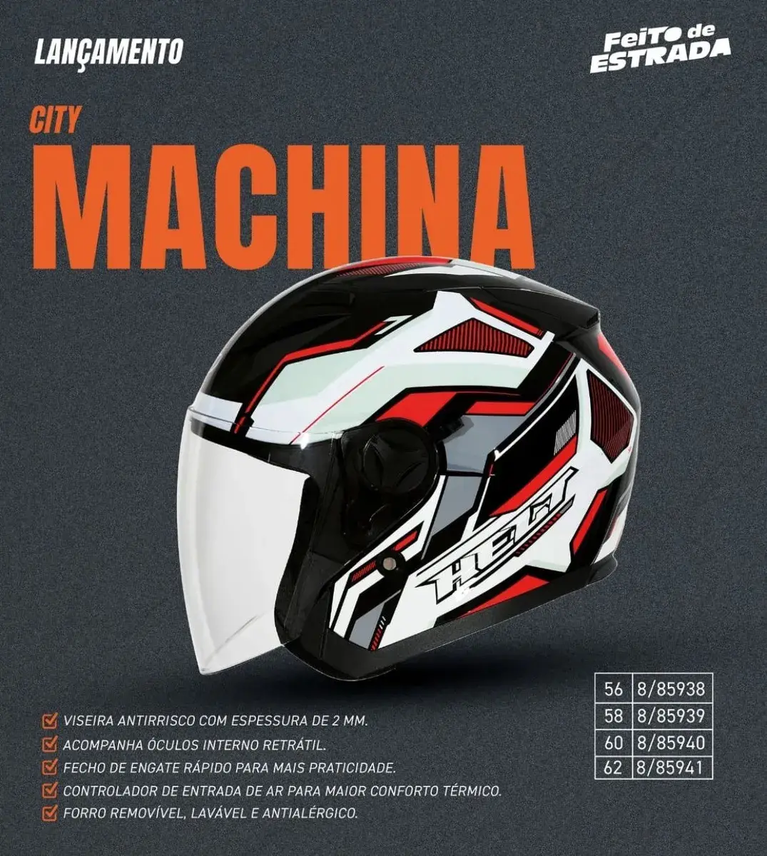 Capacete Helt Aberto City Machina Com Óculos Fumê Tamanho 58 — foto 2
