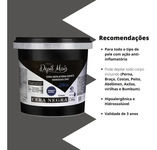 Cera Depilat ria Hidrossol vel Negra 1 3kg Depil Mais