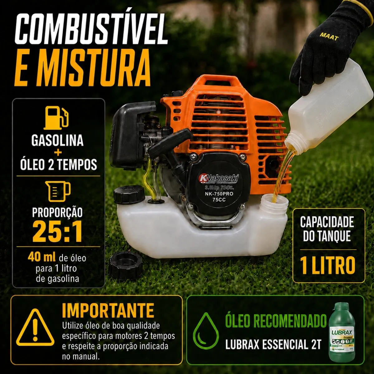 Roçadeira a Gasolina Knakasaki 75cc 3,6hp 8 em 1 com Motopoda — foto 10