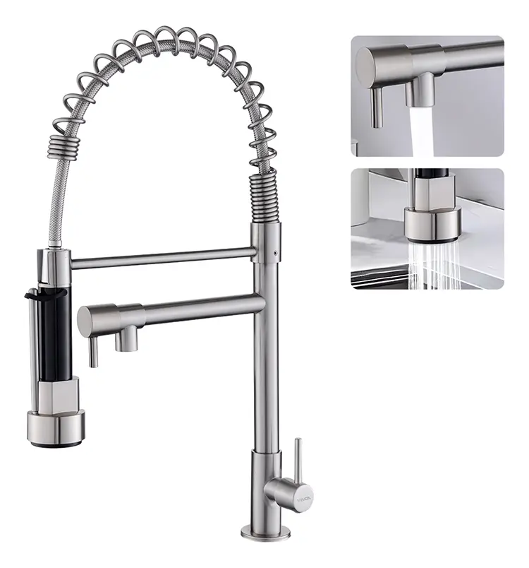 Torneira Cozinha Gourmet Bancada Flexível Luxo Para Cuba Pia Inox 304 Fria Cor Escovado Prateado Winda