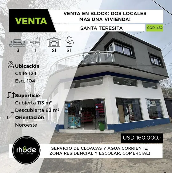 Local Y Vivienda En Santa Teresita - Calle 124 Esq. 104 - Venta