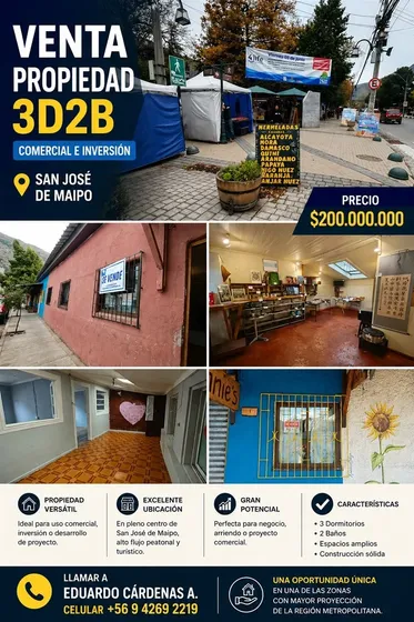 Venta Casa 3d2b,comercial Inversión, Plaza San José De Maipo
